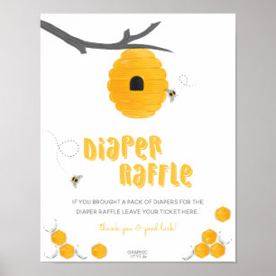 Poster Sinal de Rifas de Fraldas para Chás de Bebê Abelha