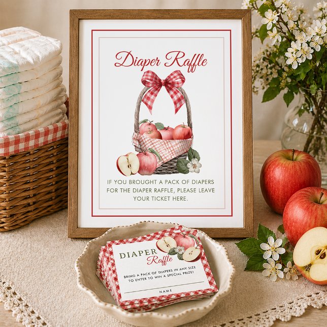 Poster Sinal de Rifas de Fraldas para Chás de Bebê com Te (Diaper Raffle Sign)