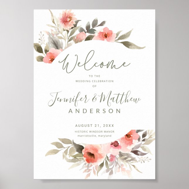 Poster Sinal de Rosa de Terra do Wreath Watercolor de Cas (Frente)