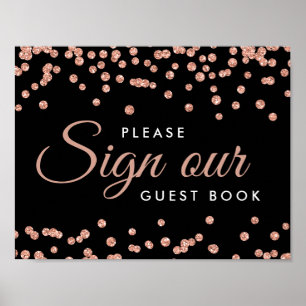 Pôster Sinal de Rosa do Guestbook Dourado Glitter Confett
