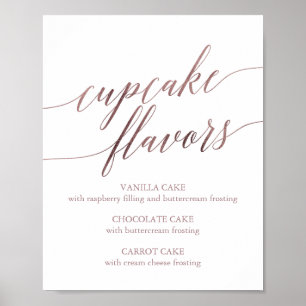 Poster Sinal de Sabores de Cupcake de Caligrafia em Rose 