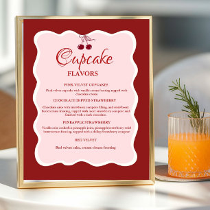Poster Sinal de sabores de Cupcake Vermelho e rosa do Dia