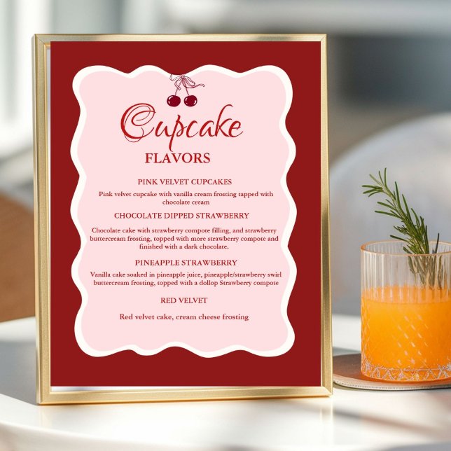Poster Sinal de sabores de Cupcake Vermelho e rosa do Dia (Criador carregado)