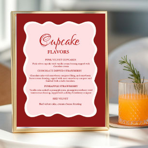 Poster sinal de sabores de Cupcake Vermelho e rosa do Dia