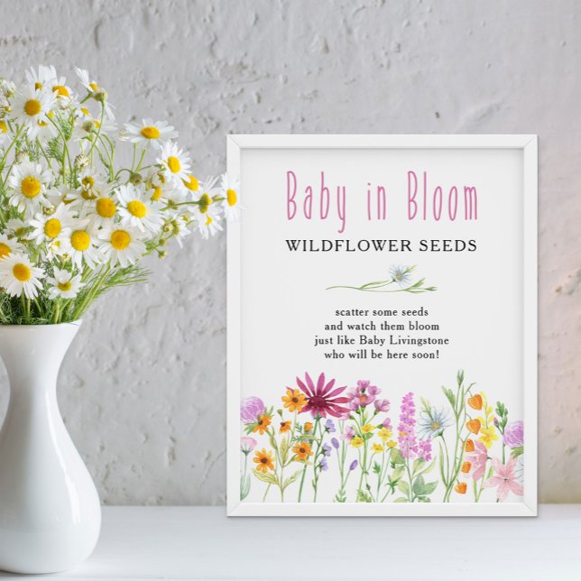 Poster Sinal de Sementes de Flores de Bebê em Flor do Pra (Baby in Bloom baby shower sign from my Wildflower Meadow Collection - order printed copy or digital )