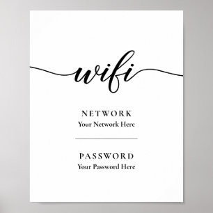 Poster Sinal de senha de wifi de caligrafia para imprimir