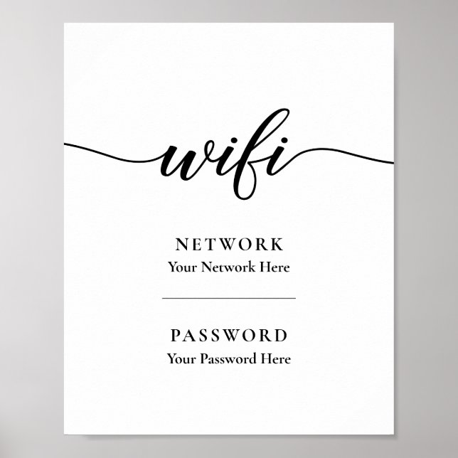 Poster Sinal de senha de wifi de caligrafia para imprimir (Frente)
