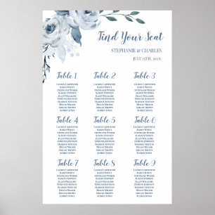 Poster Sinal de Sentença de Casamento Floral Dusty Blue