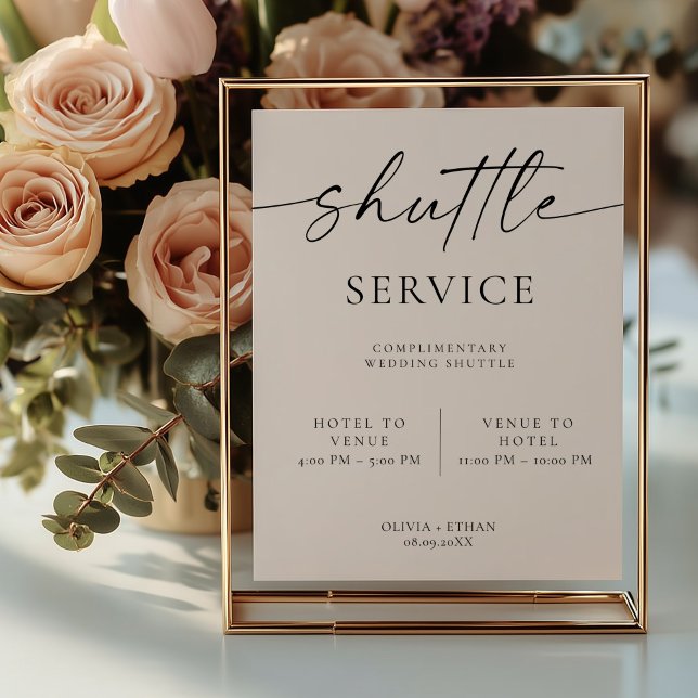 Poster Sinal de Serviço de Transporte de Casamento Modern (Wedding Shuttle Sign)