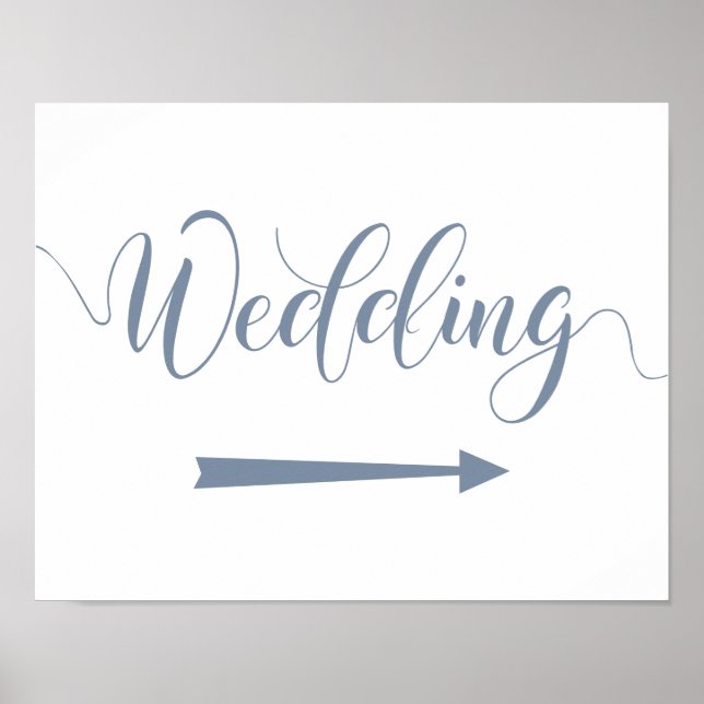 Poster Sinal de Seta de Casamento Azul Dusty (Frente)