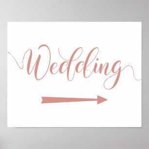 Poster Sinal de Seta de Casamento Dourado rosa