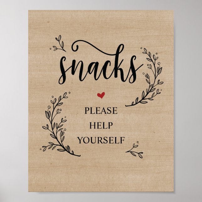 Poster Sinal de Snacks de Casamento de Vinhas Russas (Frente)