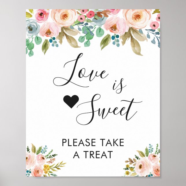 Poster Sinal de Sobremesa Doce Amor Floral Chic (Frente)