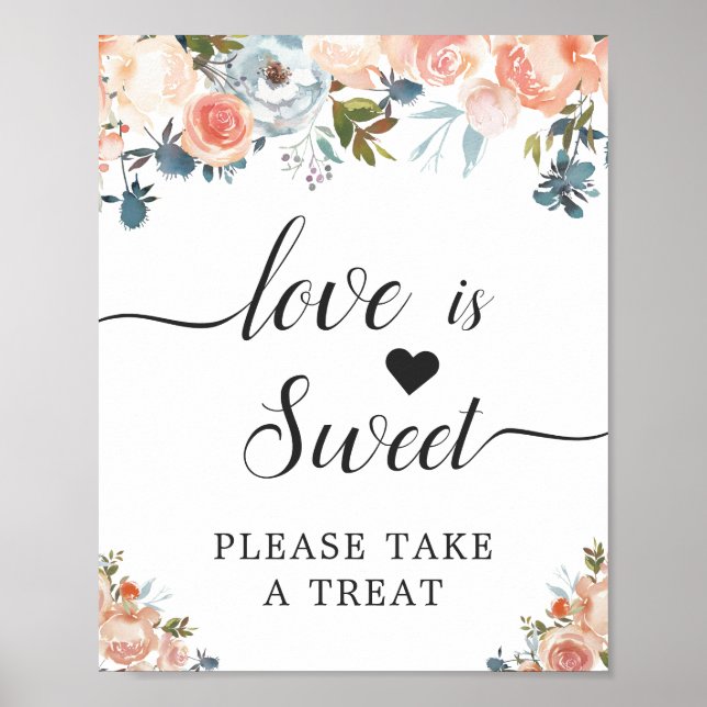 Poster Sinal de Sobremesa Flor de Pêssego Amor é Doce (Frente)