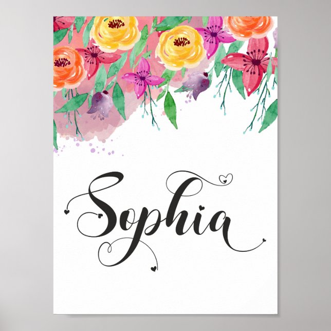 Poster Sinal de Sophia floral Calliografia Baby (Frente)