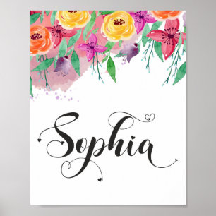 Poster Sinal de Sophia floral Calliografia Baby