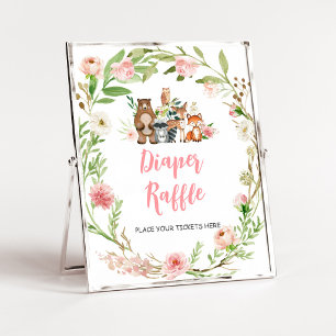 Poster Sinal de Sorteio de Fraldas de Banho Floral Rosa d