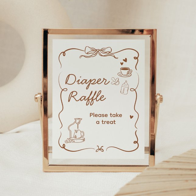 Poster Sinal de Sorteio de Fraldas para Chás de Bebê Café (Coffee Baby is Brewing Baby Shower Sign)