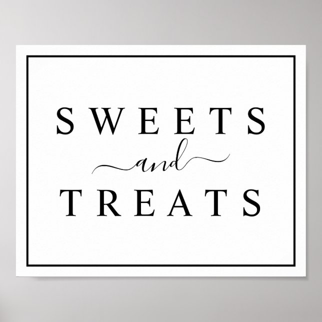 Poster Sinal de Sweets & Treats de Casamento Negro e Bran (Frente)