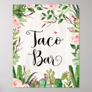 Poster Sinal de Taco Bar Fiesta Cactus Floral Sinal de Ch