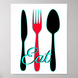 Poster Sinal de Teal, Preto e Vermelho para Cozinha