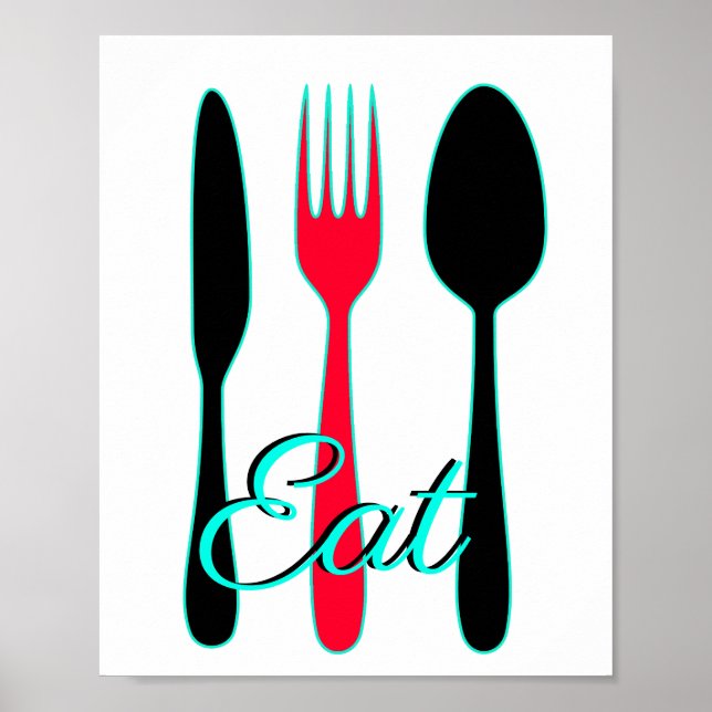 Poster Sinal de Teal, Preto e Vermelho para Cozinha (Frente)