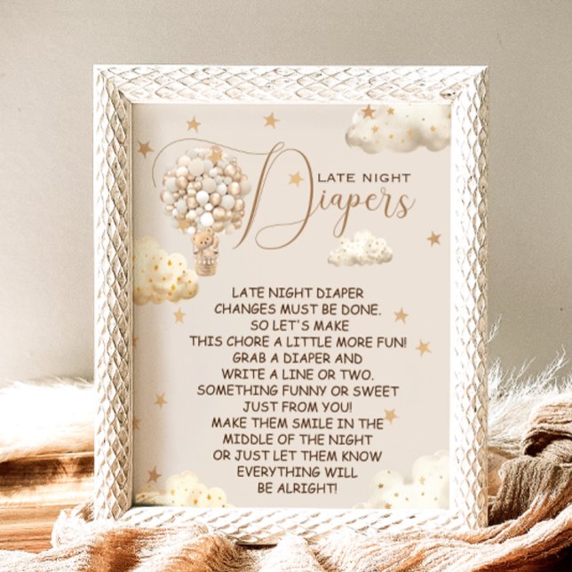 Poster Sinal de Tema do Balão de Urso Noturno do Fralda (Criador carregado)