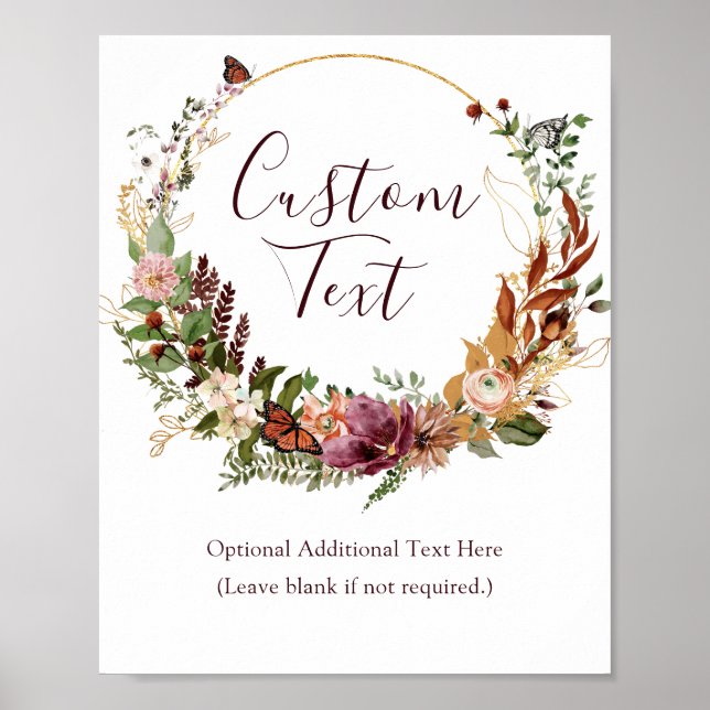 Poster Sinal de Texto Personalizado com Flora de Outono R (Frente)