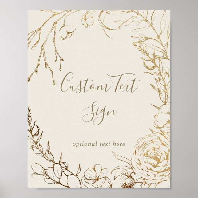 Poster Sinal de Texto Personalizado com Floral Cremosa Do (Frente)
