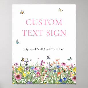 Poster Sinal de Texto Personalizado de Casamento de Flore