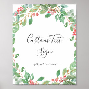 Poster Sinal de Texto Personalizado de Wreath e Greeneres