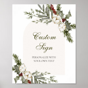 Poster Sinal de Texto Personalizado Elegante Evergreen de