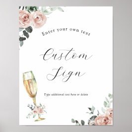 Poster Sinal de texto personalizado floral Brunch e Bubbl