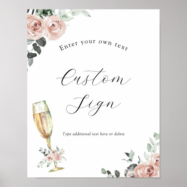 Poster Sinal de Texto Personalizado Floral de Brunch e Bu (Frente)