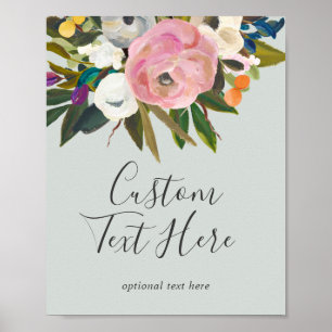 Poster Sinal de Texto Personalizado Floral Pintado