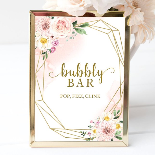 Poster Sinal de Tilintar Espuma Pop Bar Bubbly Floral Rub (Criador carregado)