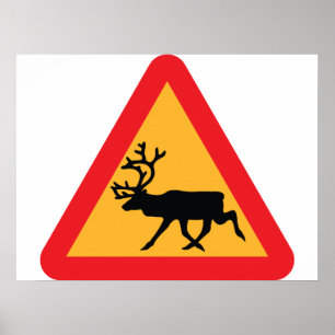 Poster Sinal de tráfego sueco da rena do cuidado
