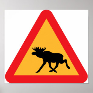 Poster Sinal de tráfego sueco dos alces do cuidado