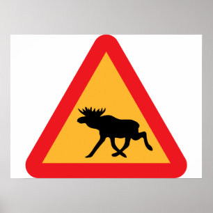 Poster Sinal de tráfego sueco dos alces do cuidado