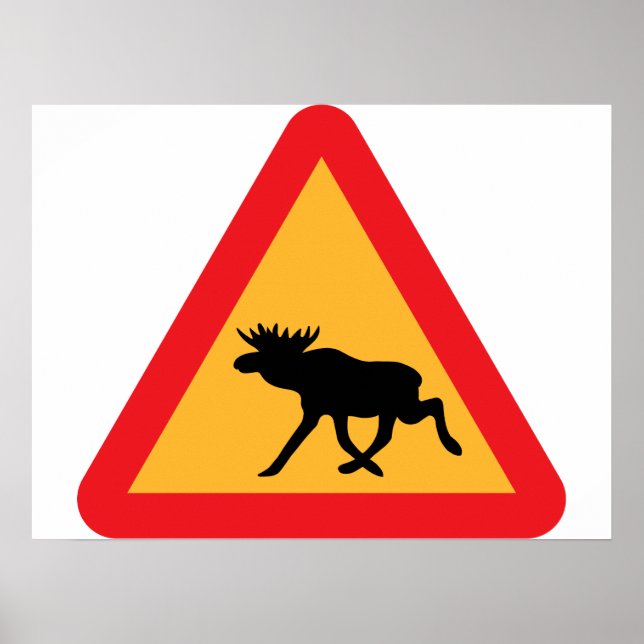 Poster Sinal de Trânsito Sueco Alerta Alce (Frente)