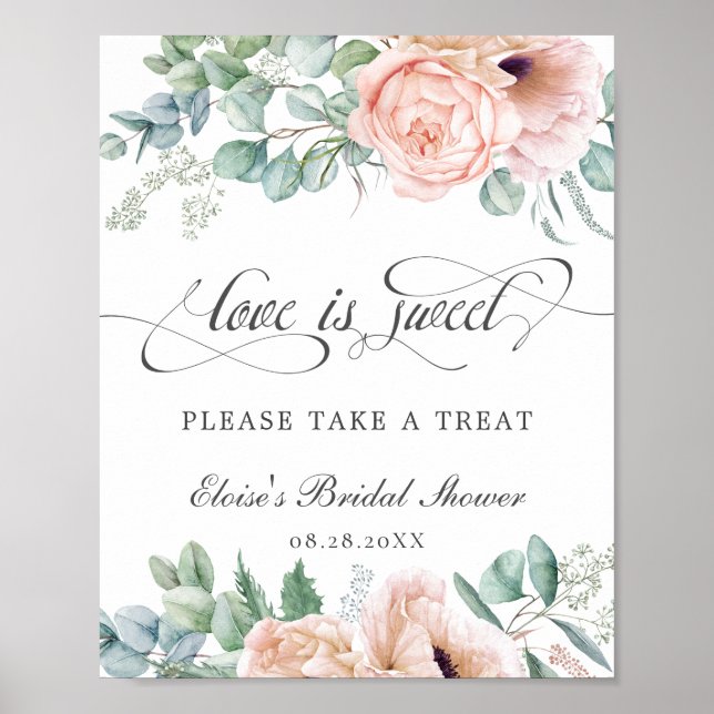 Poster Sinal de Tratamento de Amor Floral Rosa é Doce (Frente)