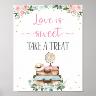 Poster Sinal de Tratamento de Viagem Floral em Ouro Rosa 