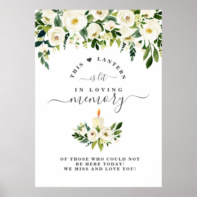 Poster Sinal de Vela Floral Branca Em Memória Carinhosa (Frente)