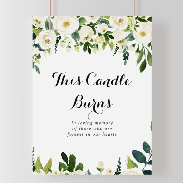 Poster Sinal de Vela Queima Verde Floral Branco (Criador carregado)