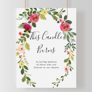 Poster Sinal de Velas Florais Rosa Verde Esta Vela Queima