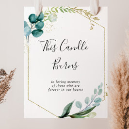 Poster Sinal de Velas Florais Tropicais Verdes Dourados