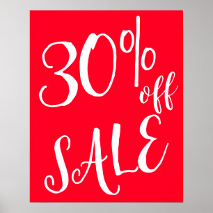 Poster Sinal de Venda 30%, Sinal de Venda Boutique Vermel