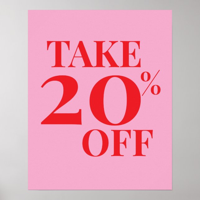 Poster Sinal de Venda com 20% de Desconto, Rosa e Vermelh (Frente)