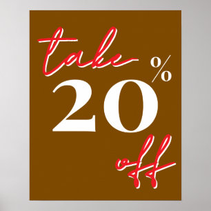 Poster Sinal de Venda com 20% de Desconto, Venda Marrom