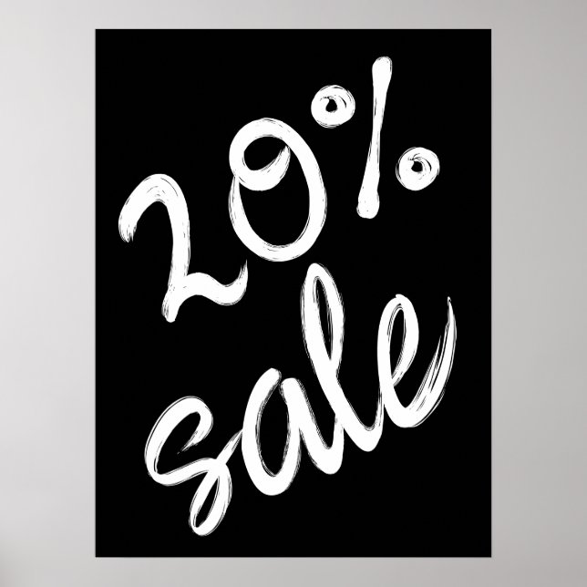 Poster Sinal de venda de 20%, 18x24 Black and White Sale (Frente)